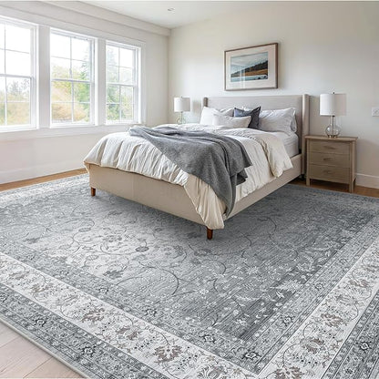 AMADA HOMEFURNISHING 5x7 Area Rugs, Washable Living Room Rug with Non-Slip Backing, Low Pile and Durable Edge Binding, Soft Vintage Floral Rugs for Living Room, Bedroom, Dining Room