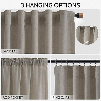 Nanspring 108 Inch Long Curtains for Living Room Grey Beige Linen Simple Modern Light Filtering Semi Sheer Curtain Back Tab Boho Neutral Gray Floor to Ceiling High Window for Bedroom 52x108,2 Panels