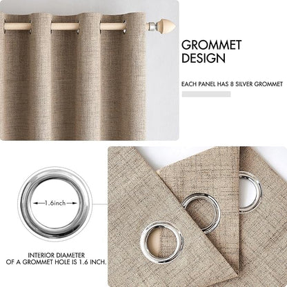 MIULEE 100% Blackout Linen Textured Curtains for Bedroom Solid Thermal Insulated Copper Brown Grommet Room Darkening Curtains & Drapes Luxury Decor for Living Room Nursery 52 x 120 Inch (2 Panels)