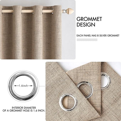 MIULEE 100% Blackout Linen Textured Curtains for Bedroom Solid Thermal Insulated Copper Brown Grommet Room Darkening Curtains & Drapes Luxury Decor for Living Room Nursery 52 x 72 Inch (2 Panels)