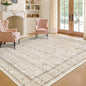 Washable Cream Rug 4x6 for Office, Bedroom, Non Slip Rugs for Kitchen, Mudroom, Low Pile Neutral Farmhouse Retro Small Living Room Carpet