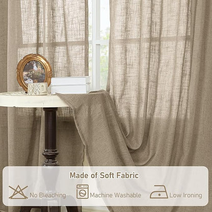 LAMIT Taupe Linen Curtains 45 Inch Length 2 Panels, Light Filtering Panels Back Tab and Rod Pocket Country Decor Drapes for Kitchen/Window/Loft Room/Bedroom, 34 x 45 Inch