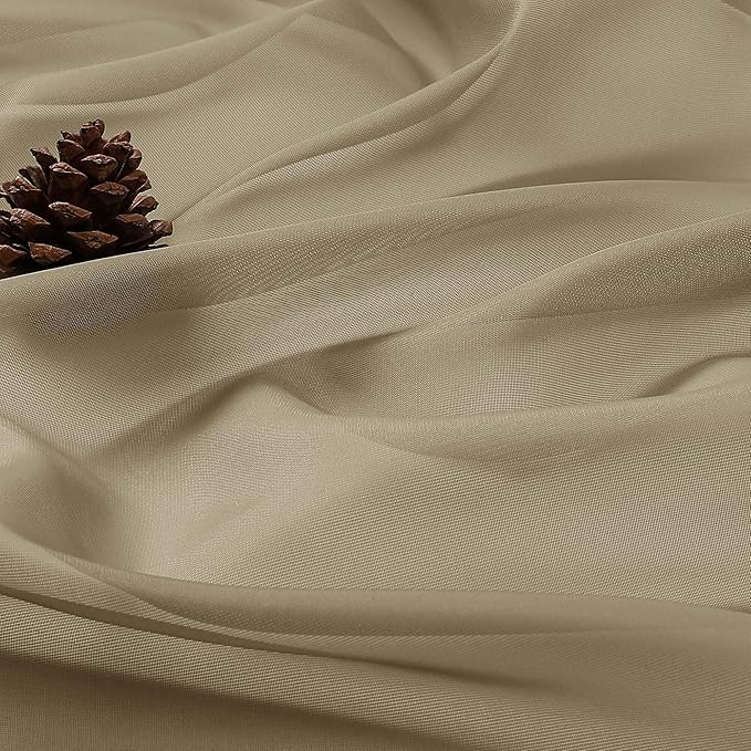 OWENIE Sheer Taupe Curtains, Sheer Curtains 63 inch Length 2 Panels Set, Rod Pocket Voile Fimly Sheer Drapes for Living Room Bedroom, 2pcs, Taupe, Each 59" W x 63" L