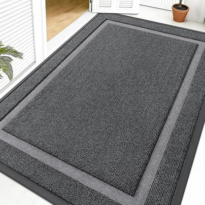 OLANLY Front Door Mat Indoor Outdoor Entrance, Waterproof All-Season, All-Weather Doormat, Sturdy Natural Rubber, Fade Resistant, Low Profile, Easy Clean Patio Porch Entryway Mat, 59x40, Grey