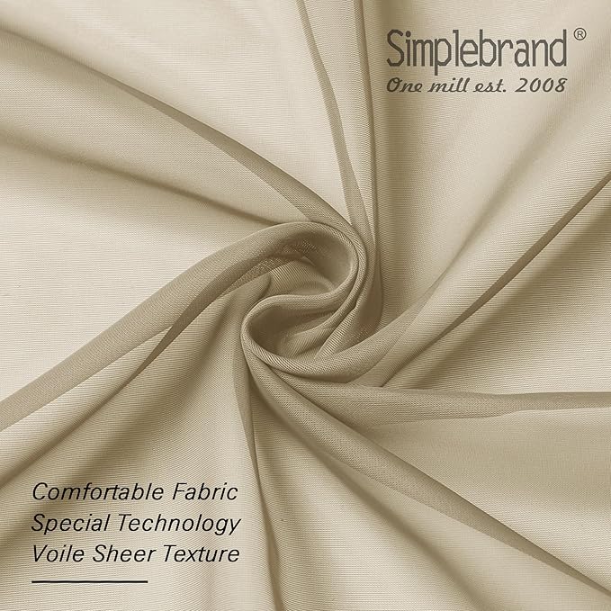 Simplebrand Taupe Sheer Curtains 72 Inches Long 2 Panels, Light Filtering Rod Pocket Solid Color Kakhi Taupe Brown Elegant Window Sheer Curtains & Drapes for Living Room, Bedroom (42" W x 72" L)