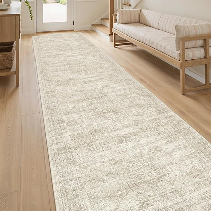 Runner Rug 2'6" x 10' Washable Non-Slip Runner Rugs for Kitchen Bathroom Laundry Room Vintage Ultra Thin Runners for Hallway Entryway Beige