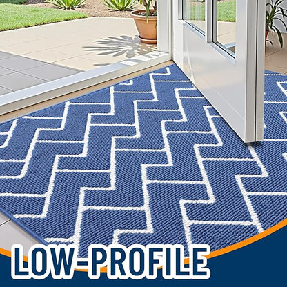 OLANLY Front Door Mat, Non-Slip Rubber Backing, Dirt Resistant and Absorbent, Washable, Easy to Clean Low-Profile Indoor Doormat for Back Door, Entryway, Inside Entrance, 32x20, Navy