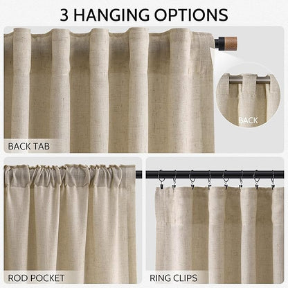 Taupe Burlywood Linen Curtains for Living Room 126 Inches Long Light Filtering Semi Sheer Curtain Back Tab Modern Farmhouse Decor Drapes Floor to Ceiling High Window for Bedroom 52x126, 2 Panels