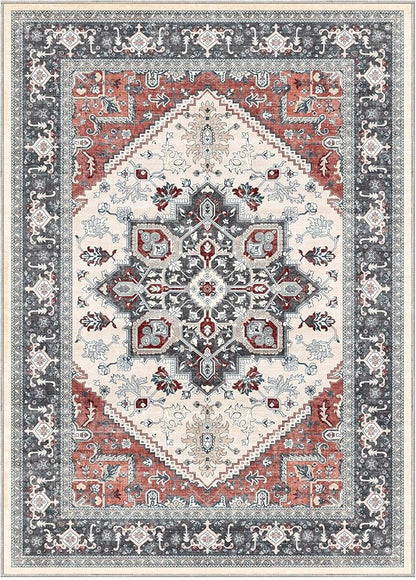 OPPODREAM Soft Area Rugs 4x6, Low-Pile Washable Rugs 4x6 with Non Slip Backing, Faux Cashmere 4 x 6 Throw Carpet, Black & Red