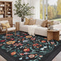 GarveeHome Washable Rug 8x10 Area Rugs for Living Room, Floral Rug for Bedroom, Soft Vintage Non Slip Throw Rugs with Rubber Back, Low Pile Stain Resistant Boho Floral Carpet for Dining Room, Black