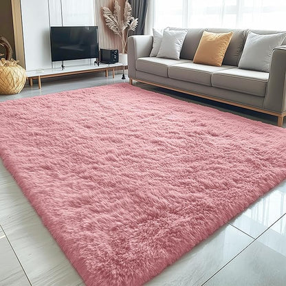 OLANLY 5x7 Machine Washable Large Area Rugs for Living Room, Bedroom, Soft Fluffy Shaggy Bedside Rug, Indoor Floor Carpet for Kids Girls and Boys, Dorms, Nursery, Home Decor Aesthetic, Pale Pink