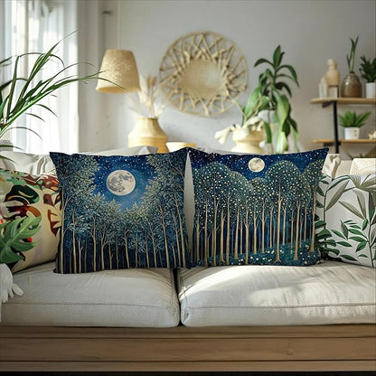 Vintage William Morris Moon Inspired Forest Green Decor Throw Pillow Covers 18x18 Set of 2,Rustic Botanical Nature Decorative Throw Pillow Covers for Home Bedroom Living Room