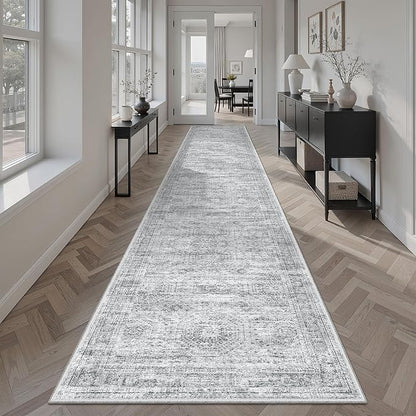 Runner Rug 2x12 Washable Non-Slip Hallway Runner Rugs for Kitchen Bathroom Laundry Room Grey Vintage Floor Carpet Runners for Hallways Entryway