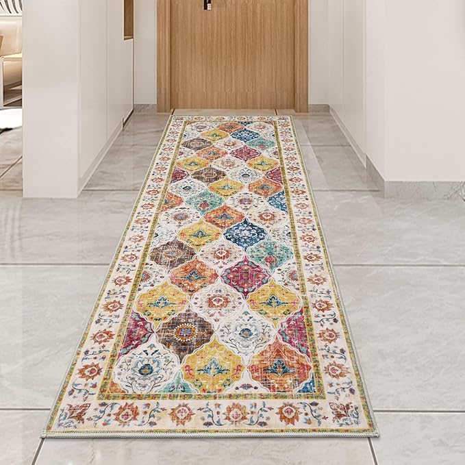 HEBE Hallway Runner Rug 2'x6' Washable Vintage Distressed Area Rugs Non Slip Laundry Rug Runner Boho Floor Carpet Runners for Hallways Entryway Laundry Room Kitchen Bathroom