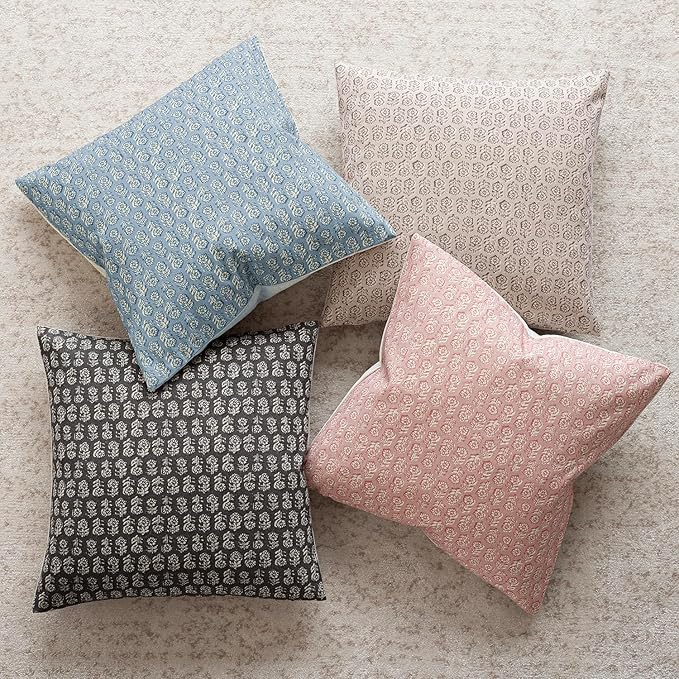 Foindtower Set of 2 Decorative Vintage Floral Print Throw Pillow Covers Neutral Modern Farmhouse Cushion Covers Boho Home Decor for Sofa Couch Chair Bedroom Living Room Outdoor,20×20 Inch,Light Pink