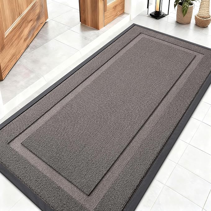 OLANLY Front Door Mat Indoor Outdoor Entrance, Waterproof All-Season, All-Weather Doormat, Sturdy Natural Rubber, Low Profile, Easy Clean Patio Porch Entryway Mat, 47x23, Taupe