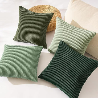 Topfinel Corduroy Throw Pillow Covers Pack of 2 LightGreen 22"x22" No Insert with Hidden Zipper Decorative Cushion Covers for Fall, Halloween, Thanksgiving,Light Green