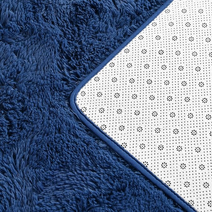 Deerhoo Shag Area Rug, 4 X 6 Plush Fuzzy Rugs for Living Room, Ultra Soft Fluffy Furry Rug for Bedroom, Indoor Carpet Nursery Rugs for Kids Room Home Decor, Navy Blue