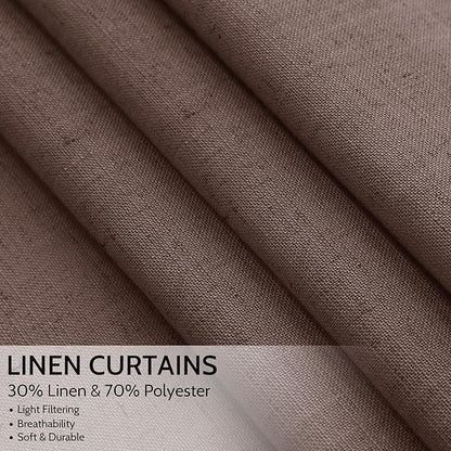 Cappuccino Curtains 108 Inches Long, Back Tab Linen Blend Light Filtering Semi Sheer Privacy Drapes for Living Room & Bedroom, 52x108 inch, 2 Panels