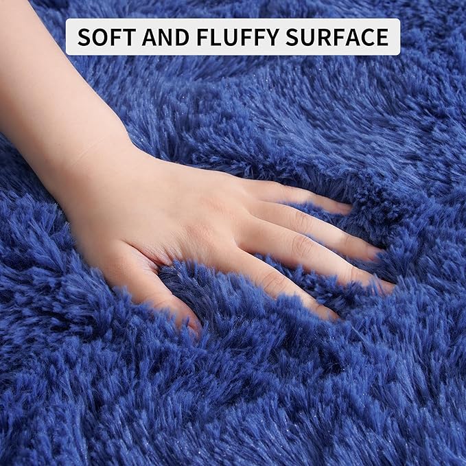 Tepook Fluffy Large Rugs for Living Room, Shag Area Rug 6x9 Soft Carpet for Bedroom, Modern Shaggy Rug for Kids Boys Girls, Plush Indoor Nursery Home Decor Rug with Non-Slip Bottom, Navy, 6 X 9 Feet
