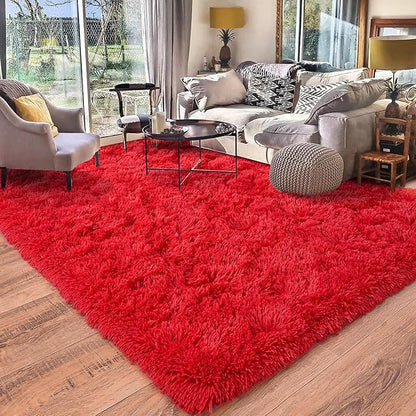 Rugs for Bedroom 4x6, Soft Shaggy Modern Shag Area Rug for Living Room, Upgrade Non-Slip Plush Fluffy Carpet for Kids Boys Girls Room Home Decor Aesthetic, Red