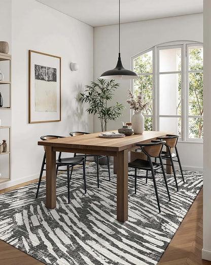 Latte&Fog 5x7 Area Rugs for Living Room Bedroom, Modern Abstract Washable Rug, Boho Non Slip Low Pile Carpet for Indoor Dining Room,Dorm, Classroom, College Dorm,Farmhouse and Kids Room - Black White