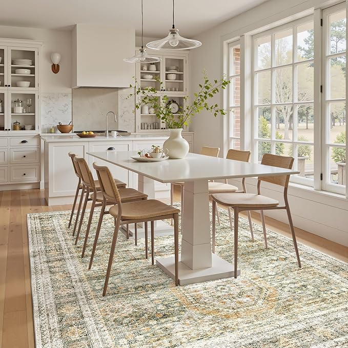 6x9 Area Rug for Living Room Washable 6x9 Non-Slip Modern Rugs for Bedroom Dinning Room Ultra-Thin Indoor Green Orange
