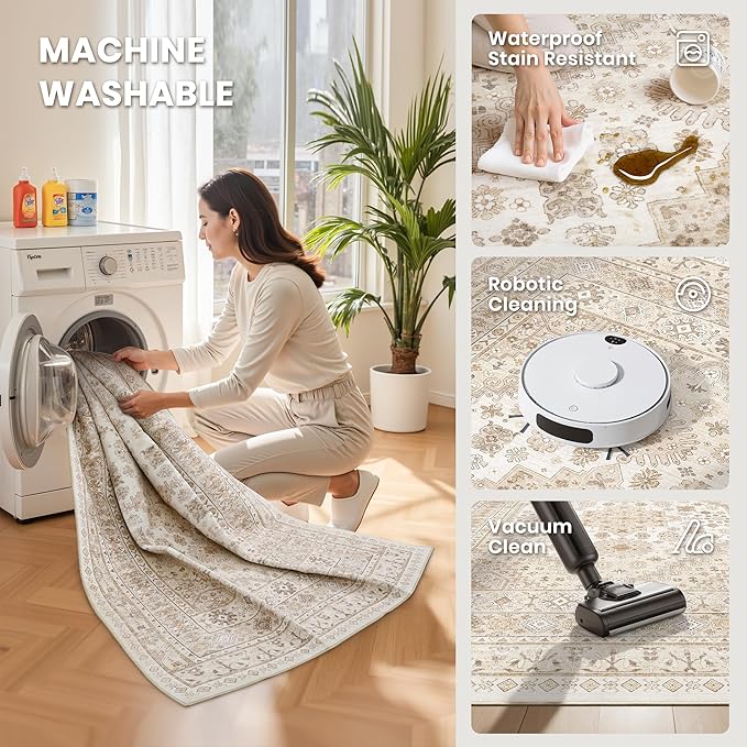 zesthome Washable Runner Rug 2.5x8 - Stain Resistant Entryway Rug,Ultra-Thin Kitchen Rugs, Anti Slip Backing Runner Rugs for Entrance Laundry Room Indoor Hallway (Cream/Beige,2.5'x8')