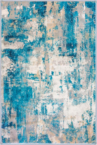 KOZYFLY Small Area Rug 2x3 Rug Entryway Rugs Indoor Non-Slip Modern Abstract Machine Washable Rug, Kitchen Mats for Floor Front Door Rug Low Pile Small Carpet Floor Mats, Turquoise/Beige/Grey/Yellow