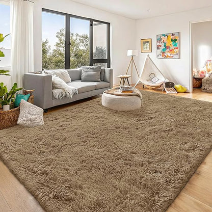 OLANLY 9x12 Machine Washable Large Area Rugs for Living Room, Bedroom, Soft Fluffy Shaggy Bedside Rug, Indoor Floor Carpet for Kids Girls and Boys, Dorms, Nursery, Home Decor Aesthetic, Taupe