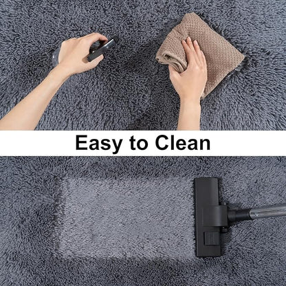 Ultra Soft Runner Rugs for Bedroom Hallways with Upgraded Non-Slip Rubber Backing & Thick Memory Sponge, 2 Packs 2x3 Feet Fluffy Shag Throw Area Rug for Bedside Dorm Dark Grey