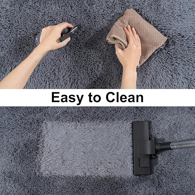 Ultra Soft Runner Rugs for Bedroom Hallways with Upgraded Non-Slip Rubber Backing & Thick Memory Sponge, 2x5 Feet Fluffy Shag Throw Area Rug for Bedside Dorm Dark Grey