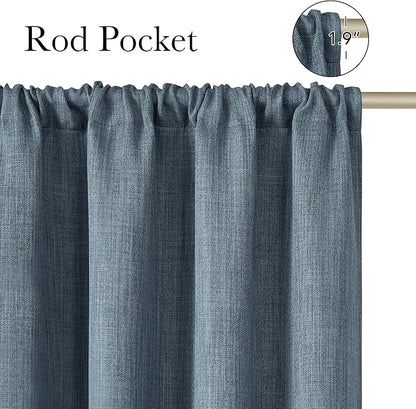NICETOWN Mist Blue Faux Linen Room Darkening Rod Pocket Curtains 63 inch Length, W42 x L63, Light Blocking Thermal Insulated Noise Reducing Drapes for Bedroom Living Room Farmhouse Decor, 2 Panels