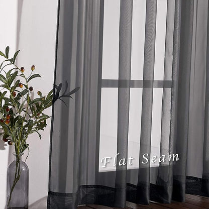 NICETOWN 96" Long Sheer Curtains - Nickel Grommet Top Lighter Weight Airy Window Voile Panel Decorations for Living Room (W54 Inches, Black, 1 Pair)