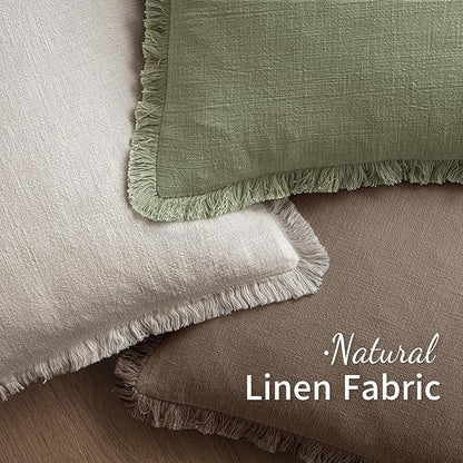 MIULEE Decorative Throw Pillow Covers Neutral Linen Fringe Throw Pillows Set of 2 Cocoa Brown Boho Farmhouse Cushion Covers for Couch Sofa Bed Living Room Spring Home Decor 20x20 Inch