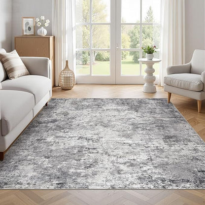 UERMEI Square Area Rugs : Washable 6x6 Neutral Modern Abstract Carpet for Living Room Bedroom - Soft Floor Mat with Non Slip Backing for Kitchen Nursery Dorms Farmhouse Home Decor - Grey
