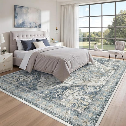 zesthome 8x10 Area Rugs-Washable Rug for Living Room, Non-Slip Backing Rugs, Stain Resistant 8x10 Rug for Bedroom, Ultra-Thin Low Pile Rugs, Vintage Large Home Decor