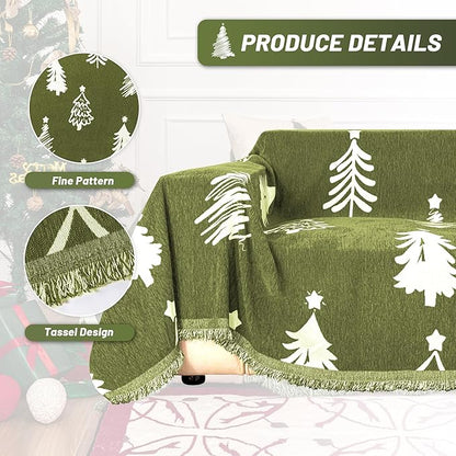 MYSKY HOME 71"X102" Chair Christmas Couch Cover, Sectional Sofa Covers Sofa Slipcover for 1 Cushion Couch, L Shape Couch Covers for Dogs, Kids, Washable Sofa Blanket, Furniture Protector, Green