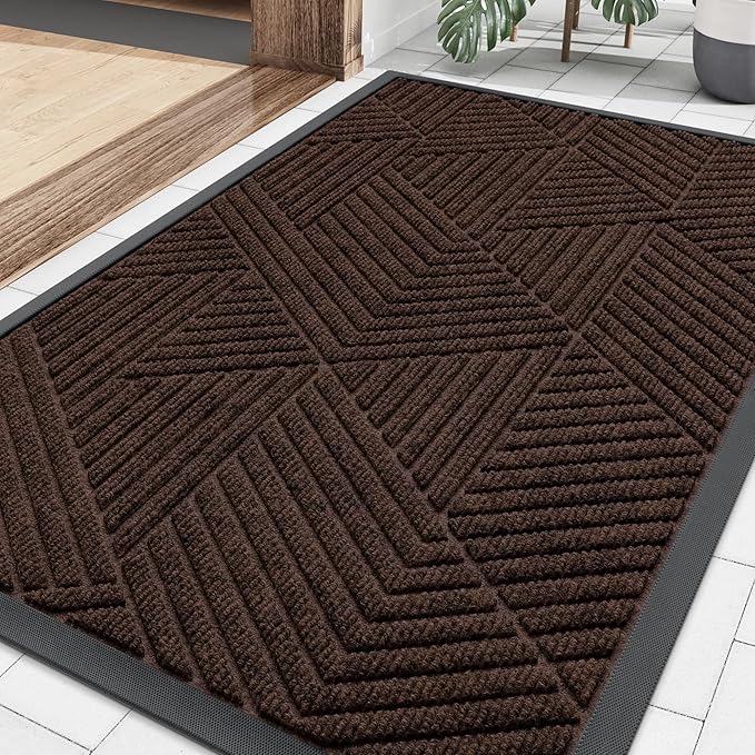 Smiry Front Door Mat Outside Entrance, Heavy Duty Sturdy Natural Rubber Doormat, Trap Dirt and Moisture, Easy Clean Low Profile Welcome Floor Mats for Indoor Outdoor Entry, 35X23 Inch, Dark Brown