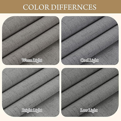 RYB HOME Grey Linen Blackout Curtains for Sliding Glass Door, 100% Blackout Linen Textured Thermal Privacy Modern Drape Panels for Dining Room Large Window, 52" W x 84" L, 2 Panels Set