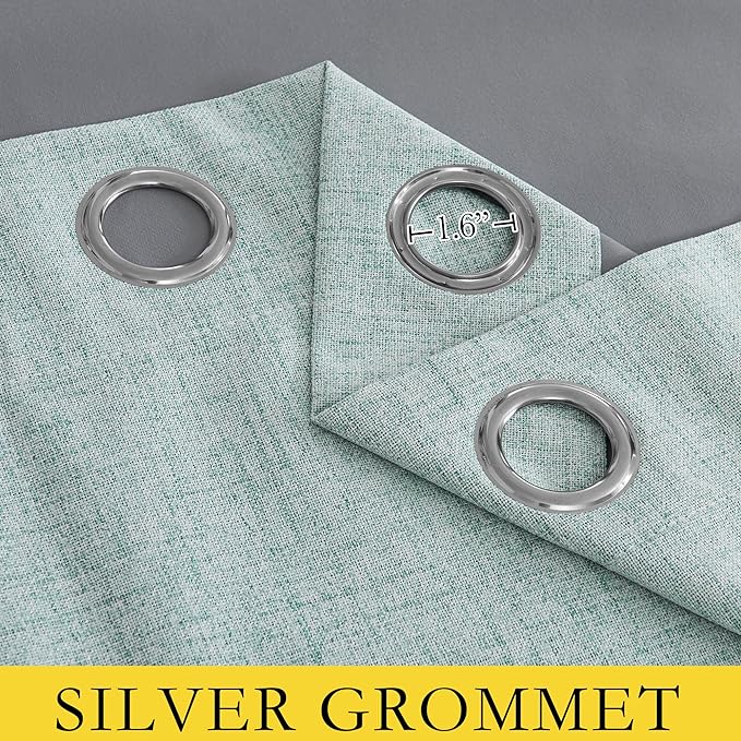 NICETOWN 100% Absolutely Blackout Linen Curtains with Thermal Insulated Grey Liner, Seafoam Green, 52 inches Wide, 48 inches Length Energy Saving Curtains for Laundry 2 Panels Set, Vertical Blinds