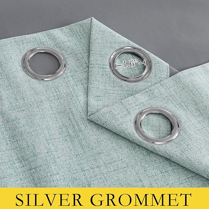 NICETOWN 100% Absolutely Blackout Linen Curtains with Thermal Insulated Liner, Seafoam Green, 62" Wide, 84" Length Energy Saving Curtains for Living Room 2 Panels Set, Vertical Blinds