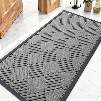 OLANLY Front Door Mat Outside Entrance 47x23, Absorbent, Heavy Duty Sturdy Natural Rubber Doormat Indoor Outdoor, Stain Fade Resistant, Non-Slip Low Profile Floor Mat for Entryway, Modern Gray Diamond