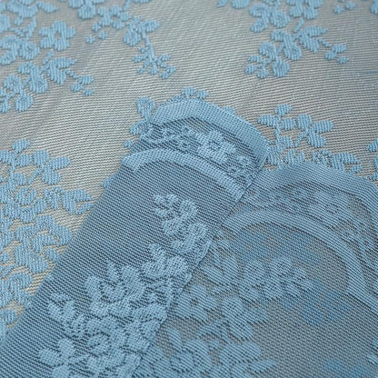 YJ YANJUN Vintage Lace Curtains 96 Inches Long-Victorian Floral Pattern Dusty Blue Sheer Curtain Panels for Living Room Bedroom Nautical Decor Provide Privacy 8FT W52 X L96 Stone Blue