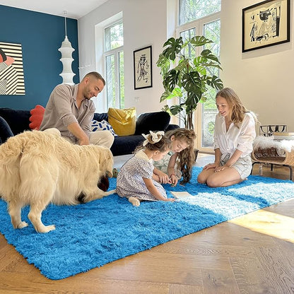 OLANLY 6x9 Machine Washable Large Area Rugs for Living Room, Bedroom, Soft Fluffy Shaggy Bedside Rug, Indoor Floor Carpet for Kids Girls and Boys, Dorms, Nursery, Home Decor Aesthetic, Bright Blue