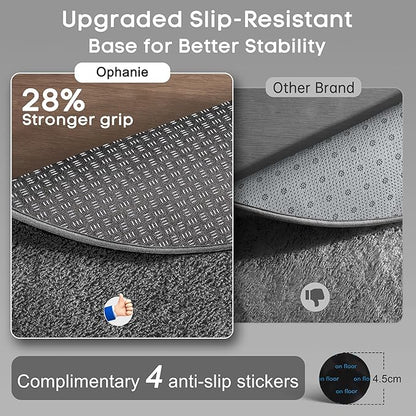Ophanie 3x5 Oval Rug, Bedside Preppy Dorm Area Rug, College Essentials Non Slip Grey Small Carpets for Bedroom, Anti Slip Fluffy Gray Living Room Rugs Home Decor Aesthetic, Nursery