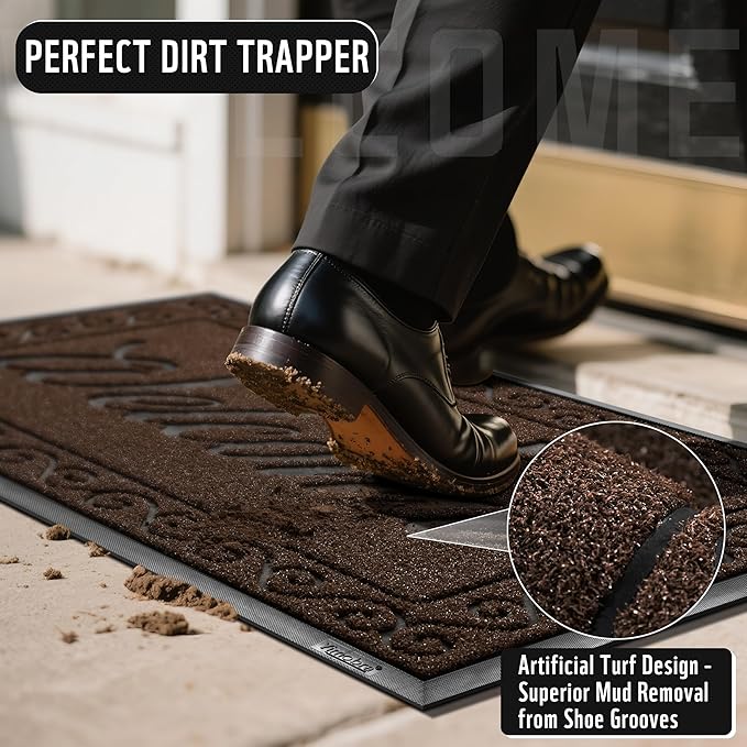 Yimobra Welcome Mat Outdoor Indoor, Waterproof Heavy Duty Front Door Mat Outside Entrance, Extra Sturdy Non-Slip Doormat, Low Profile, Dirt Trapping, 47x32 Inches, Coffee
