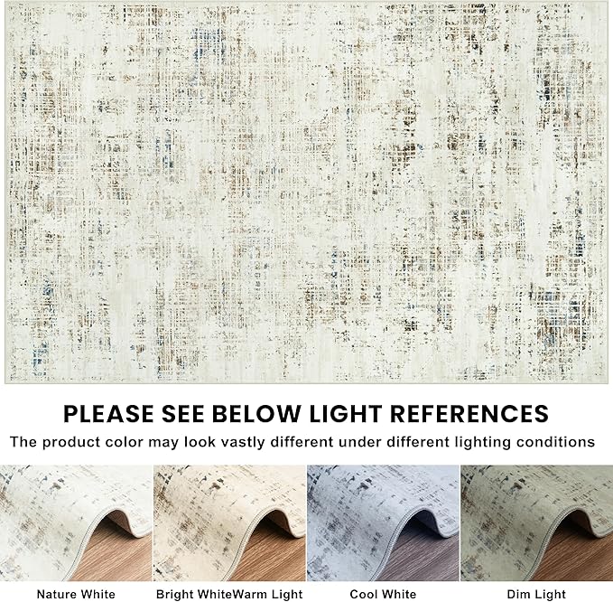 9x12 Area Rugs for Living Room Washable Rug: Anti-Skid Abstract Modern Living Room Rug Soft Thin Carpets Indoor Floor Non-Shedding Carpet for Bedroom Dining Farmhouse Nursery Gray White Blue