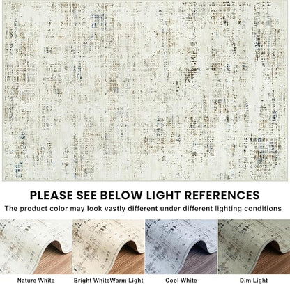 9x12 Area Rugs for Living Room Washable Rug: Anti-Skid Abstract Modern Living Room Rug Soft Thin Carpets Indoor Floor Non-Shedding Carpet for Bedroom Dining Farmhouse Nursery Gray White Blue