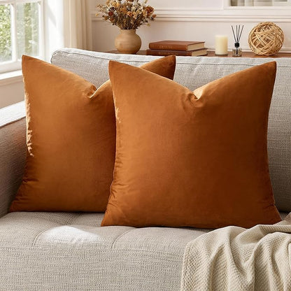 GIGIZAZA Pillow Covers 20x20 Velvet Decorative Pillows Sofa Couch Throw Pillow Covers Dark Burnt Orange Pack of 2 Cushion Covers